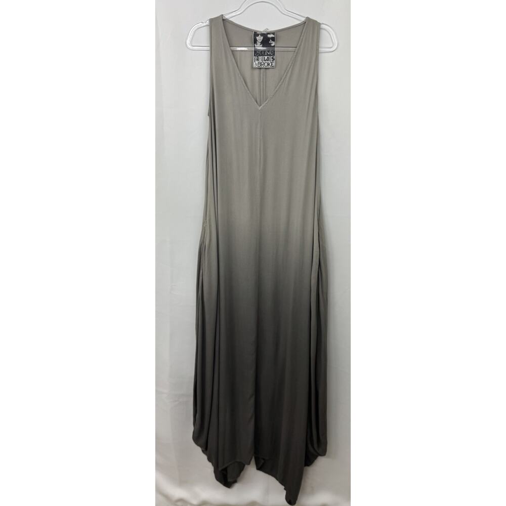 Young Fabulous & Broke Maxi Slip Dress V-Neck Bohemian Gray Ombré SZ M
